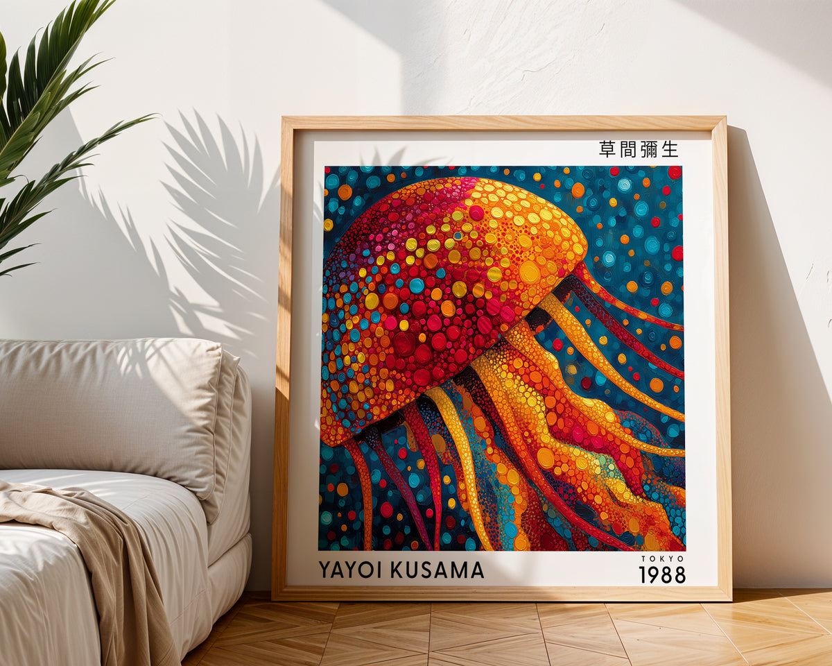 Yayoi Kusama Inspired Orange Jellyfish Print | Japanese Polka Dot Ocean Wall Art