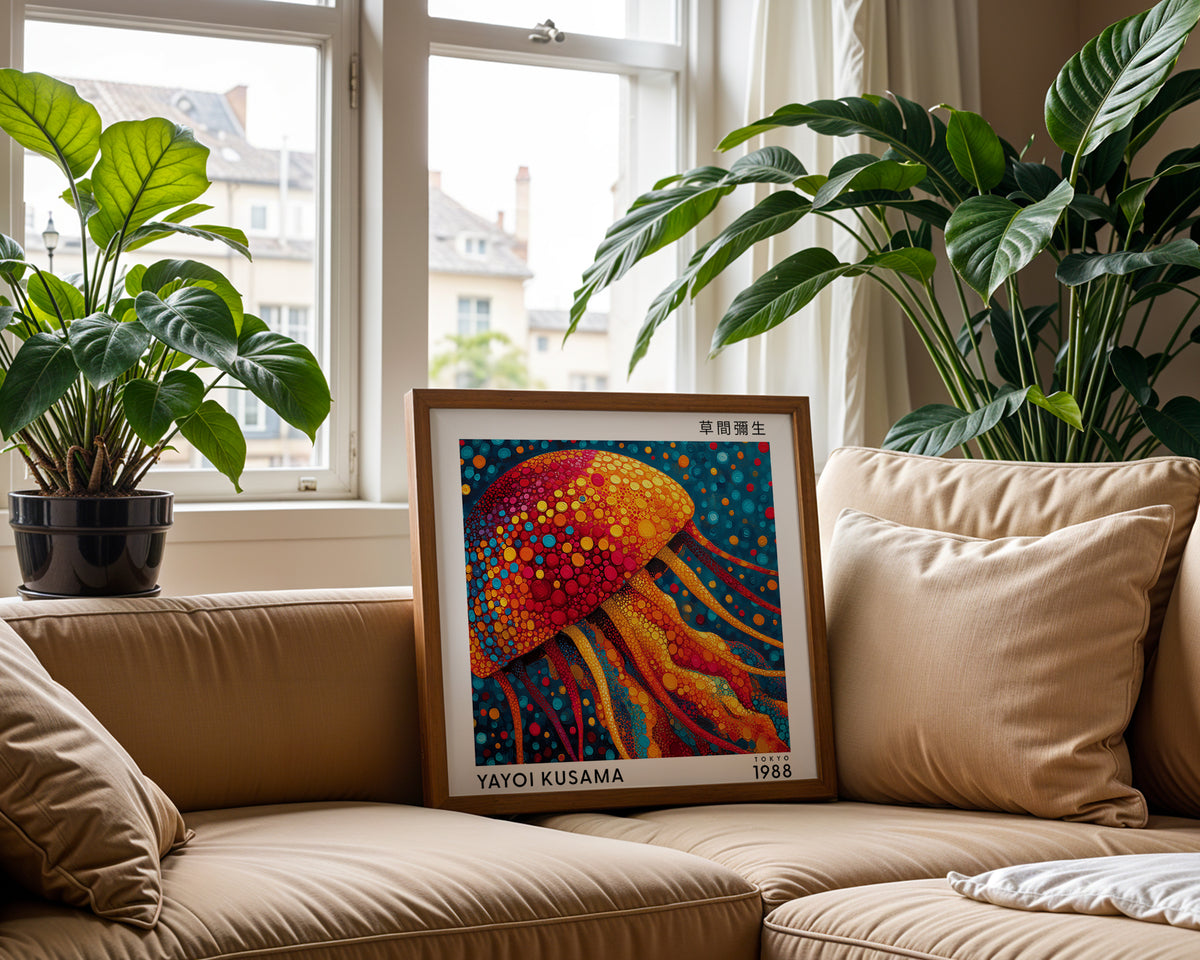 Yayoi Kusama Inspired Orange Jellyfish Print | Japanese Polka Dot Ocean Wall Art