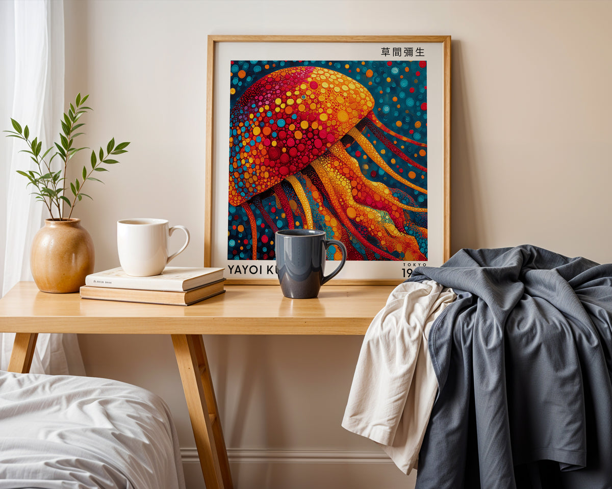 Yayoi Kusama Inspired Orange Jellyfish Print | Japanese Polka Dot Ocean Wall Art