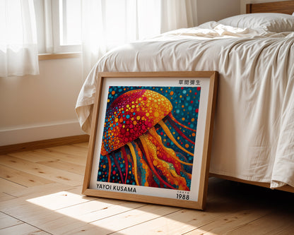 Yayoi Kusama Inspired Orange Jellyfish Print | Japanese Polka Dot Ocean Wall Art
