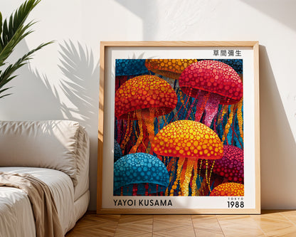 Yayoi Kusama Inspired Colourful Jellyfish Print | Japanese Polka Dot Ocean Wall Art