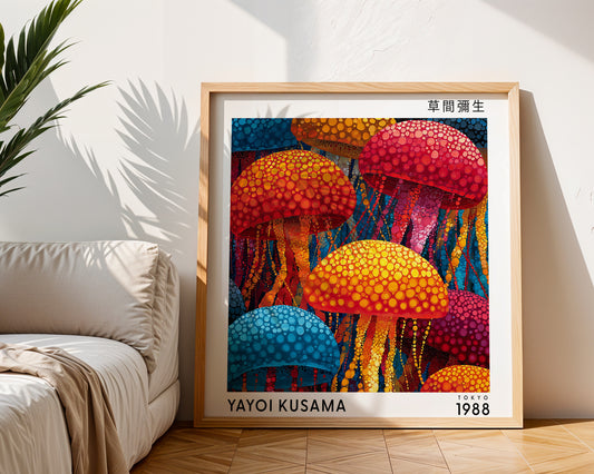 Yayoi Kusama Inspired Colourful Jellyfish Print | Japanese Polka Dot Ocean Wall Art