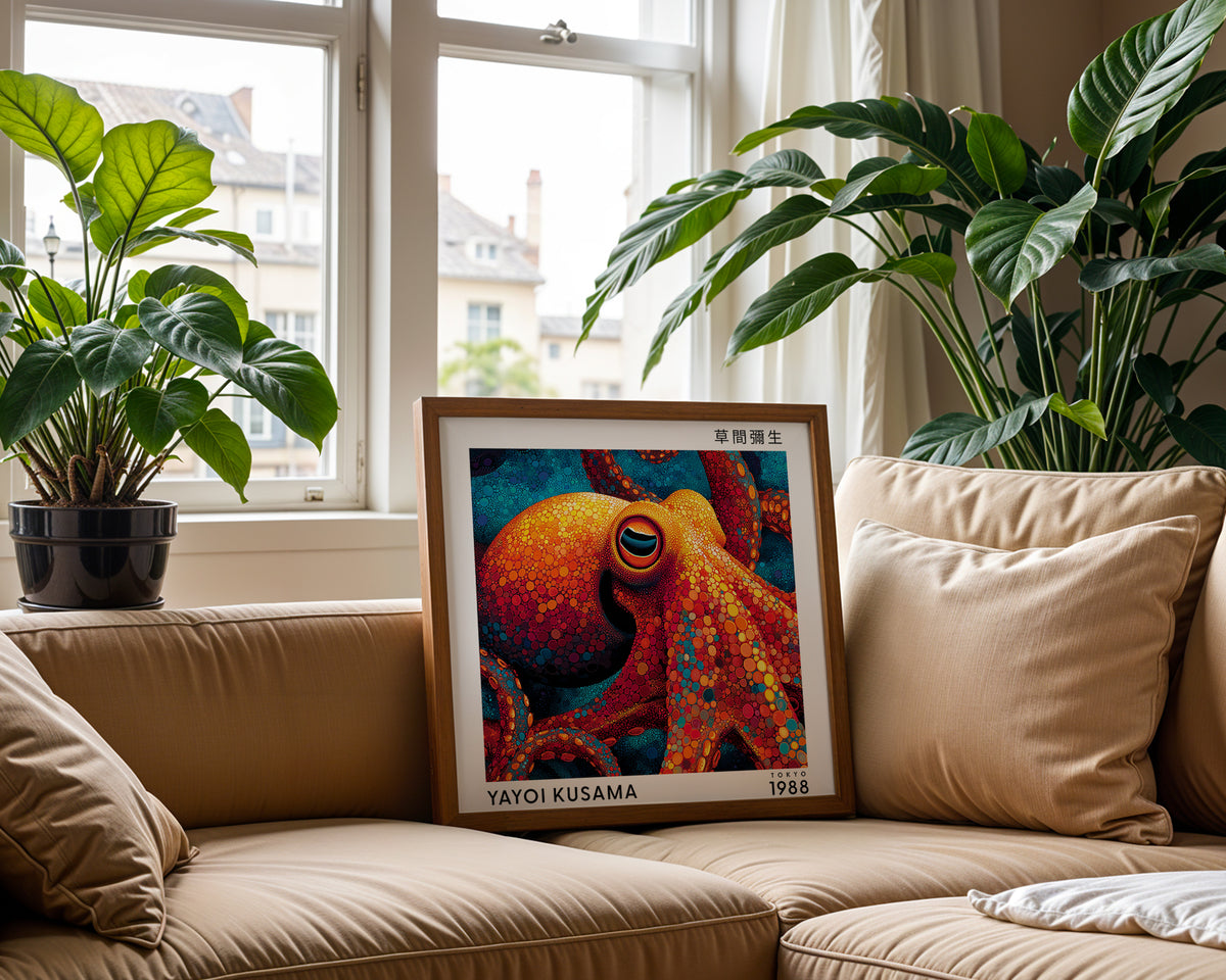 Yayoi Kusama Inspired Colourful Octopus Print | Japanese Polka Dot Ocean Wall Art