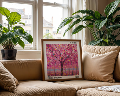Yayoi Kusama Inspired Pink Blossom Forest Print | Japanese Polka Dot Wall Art