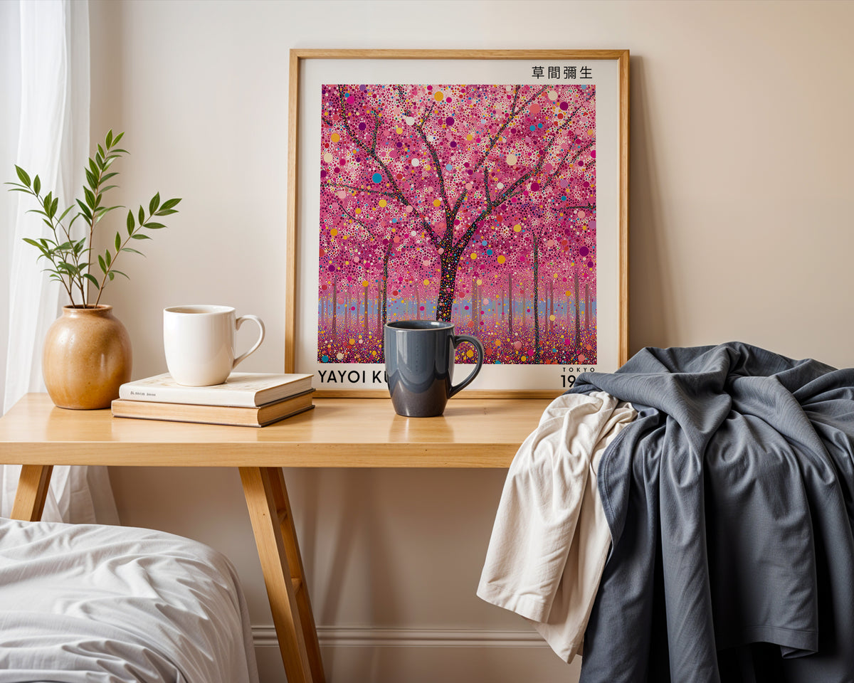 Yayoi Kusama Inspired Pink Blossom Forest Print | Japanese Polka Dot Wall Art