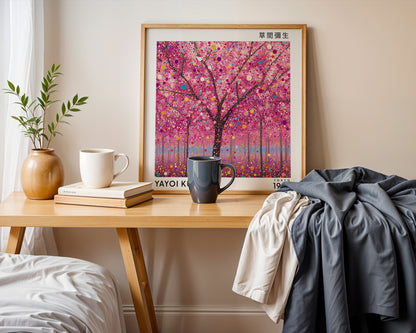 Yayoi Kusama Inspired Pink Blossom Forest Print | Japanese Polka Dot Wall Art