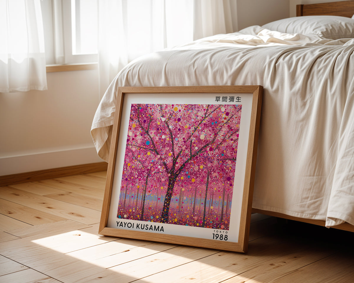 Yayoi Kusama Inspired Pink Blossom Forest Print | Japanese Polka Dot Wall Art