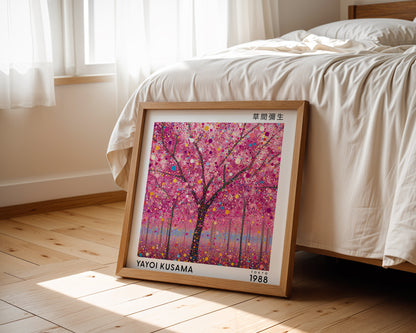 Yayoi Kusama Inspired Pink Blossom Forest Print | Japanese Polka Dot Wall Art