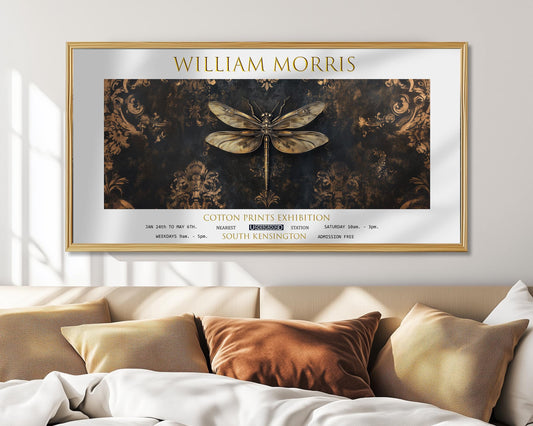 Panoramic Print, William Morris Dragonfly, Botanical Vintage Wall Art