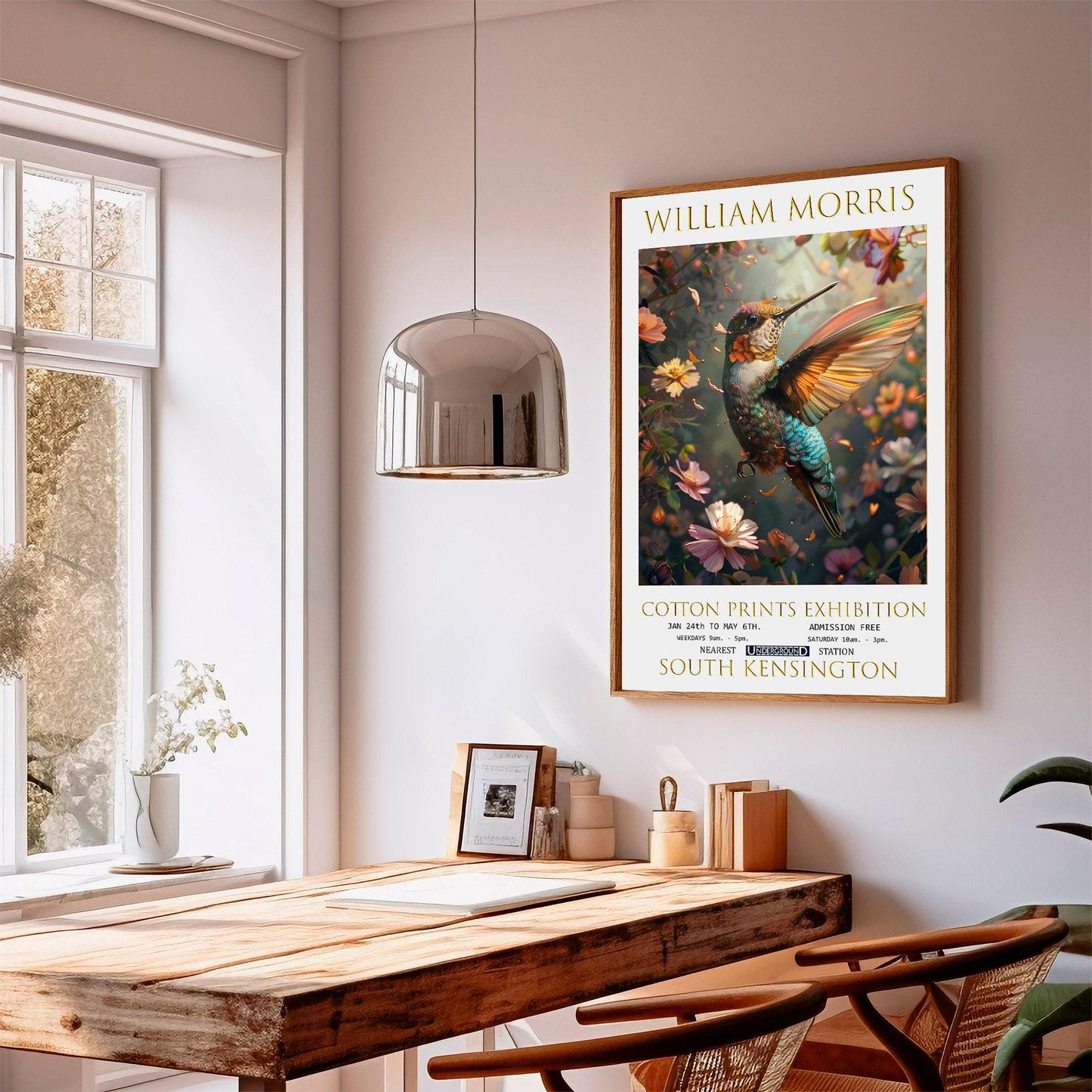 Hummingbird Poster Print, William Morris Wall Art, Green Living Room Decor