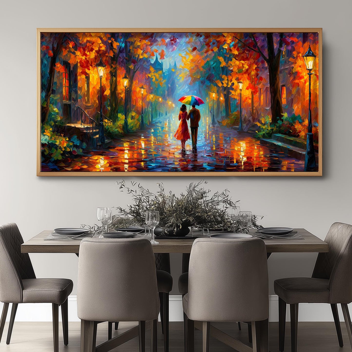 Romantic Rainy Autumn Street Panoramic Print