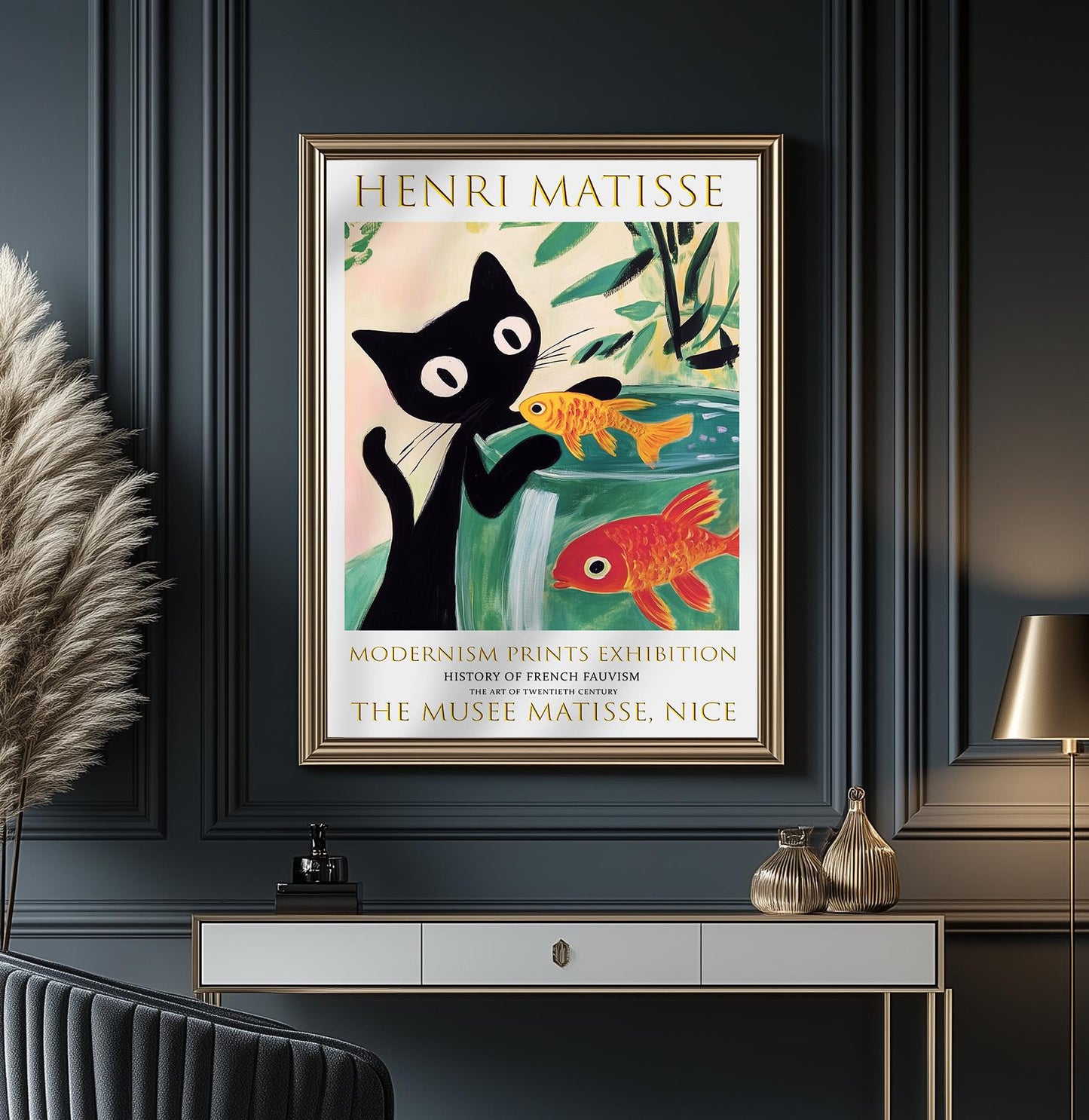 Matisse Cat & Goldfish Print: Fauvist Abstract Art