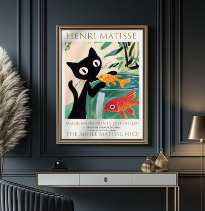Matisse Cat & Goldfish Print: Fauvist Abstract Art