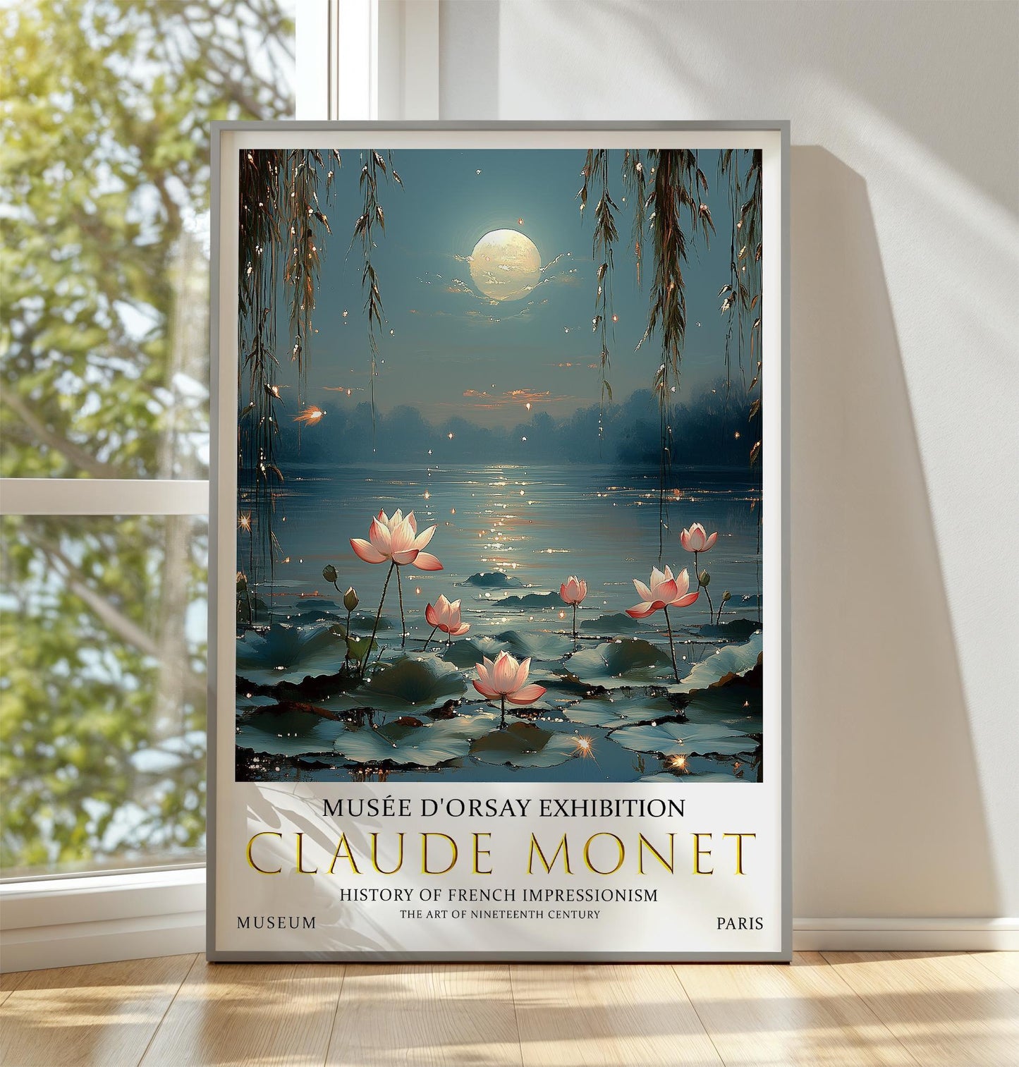 Monet Water Lily Print: Moonlit French Impressionist Art