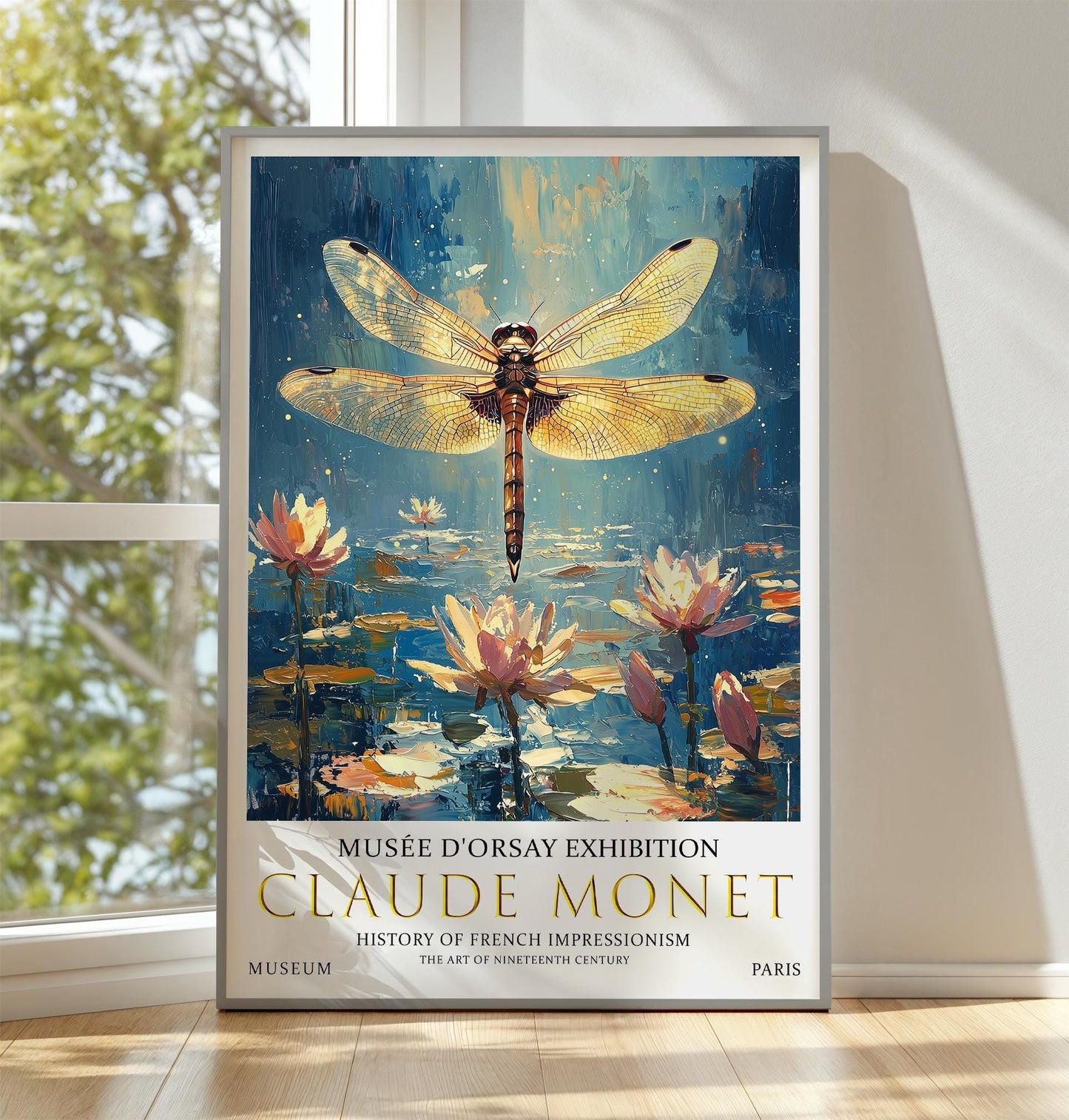 Claude Monet Dragonfly Print: Vintage Water Lilies Art