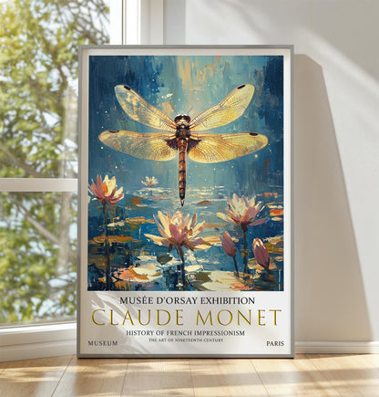 Claude Monet Dragonfly Print: Vintage Water Lilies Art