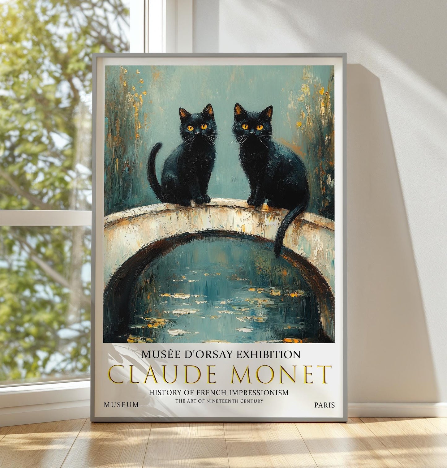Print, Black Cat Monet-Inspired Impressionist Wall Art, Unframed