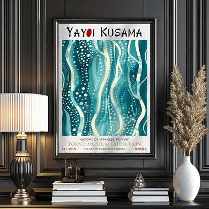 Teal Waves Polka Dots Japanese WALL ART PRINT Picture Poster