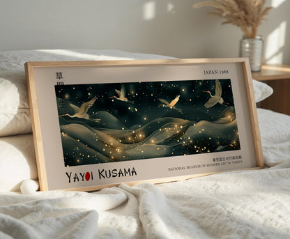 Japanese Flying Cranes Print: Yayoi Kusama Inspired Asian Decor