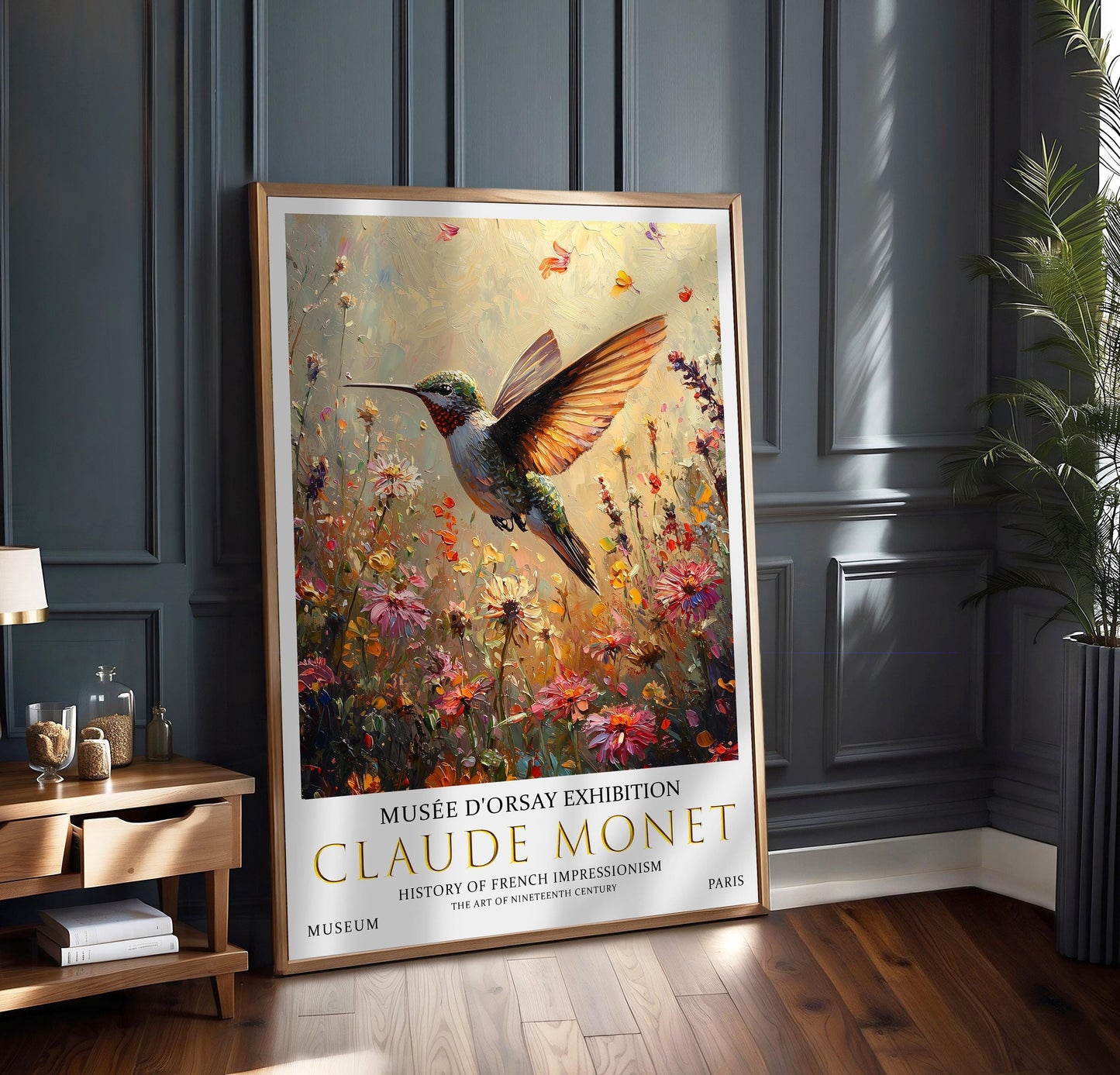 Vintage Claude Monet Poster – Hummingbird Impressionist Wildflower Art