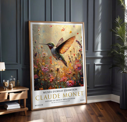 Vintage Claude Monet Poster – Hummingbird Impressionist Wildflower Art