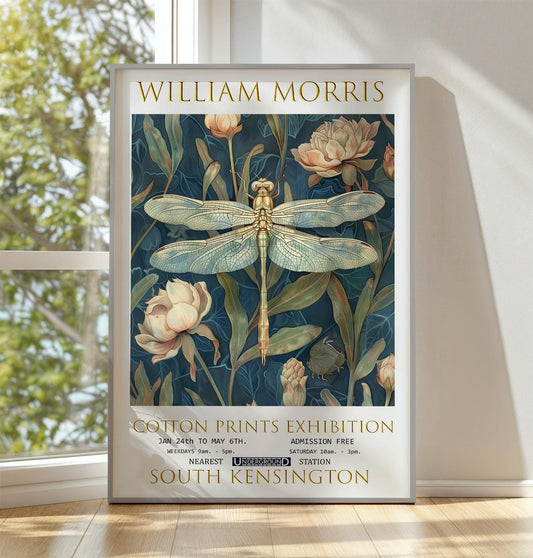 William Morris Dragonfly Print: Vintage Floral Exhibition Poster