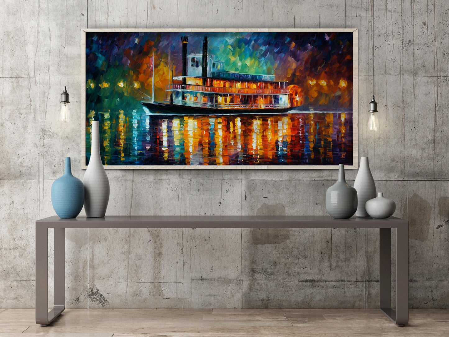 Riverboat Impressionist Oil Painting Panoramic Print