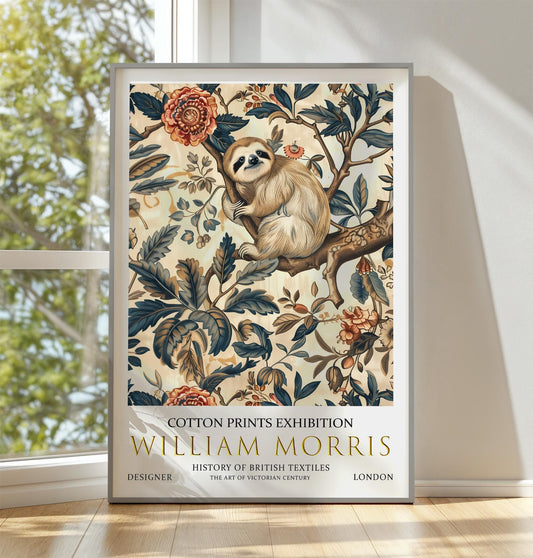 William Morris Sloth Art Print: Vintage Floral Textile Design