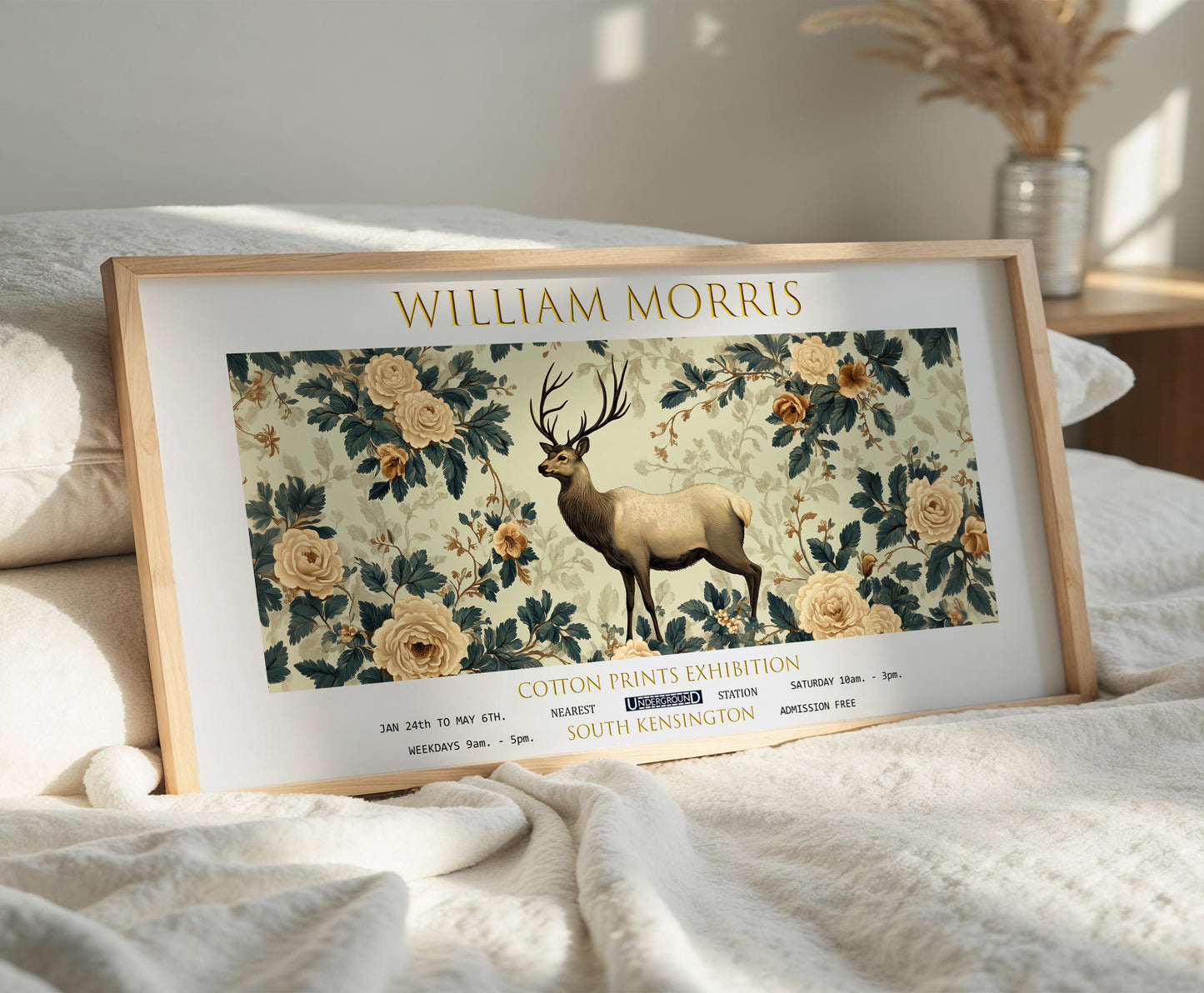 William Morris Deer Art Print: Vintage Botanical Panoramic Poster