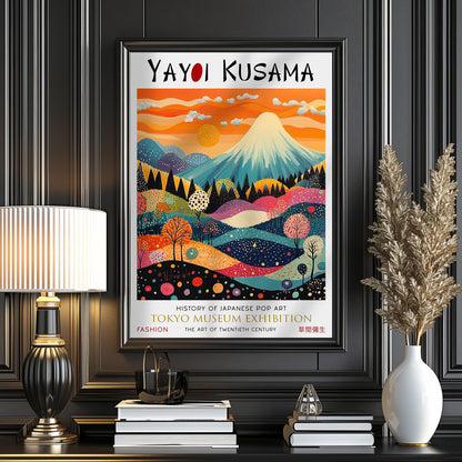 Print: Yayoi Kusama Mount Fuji, Japanese Landscape Colourful Wall Art