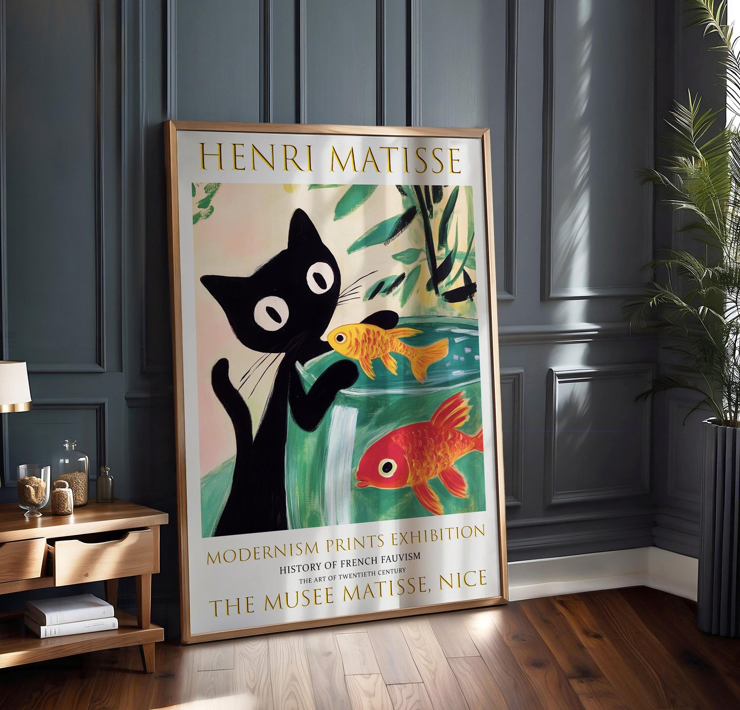 Matisse Cat & Goldfish Print: Fauvist Abstract Art