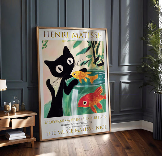 Matisse Cat & Goldfish Print: Fauvist Abstract Art