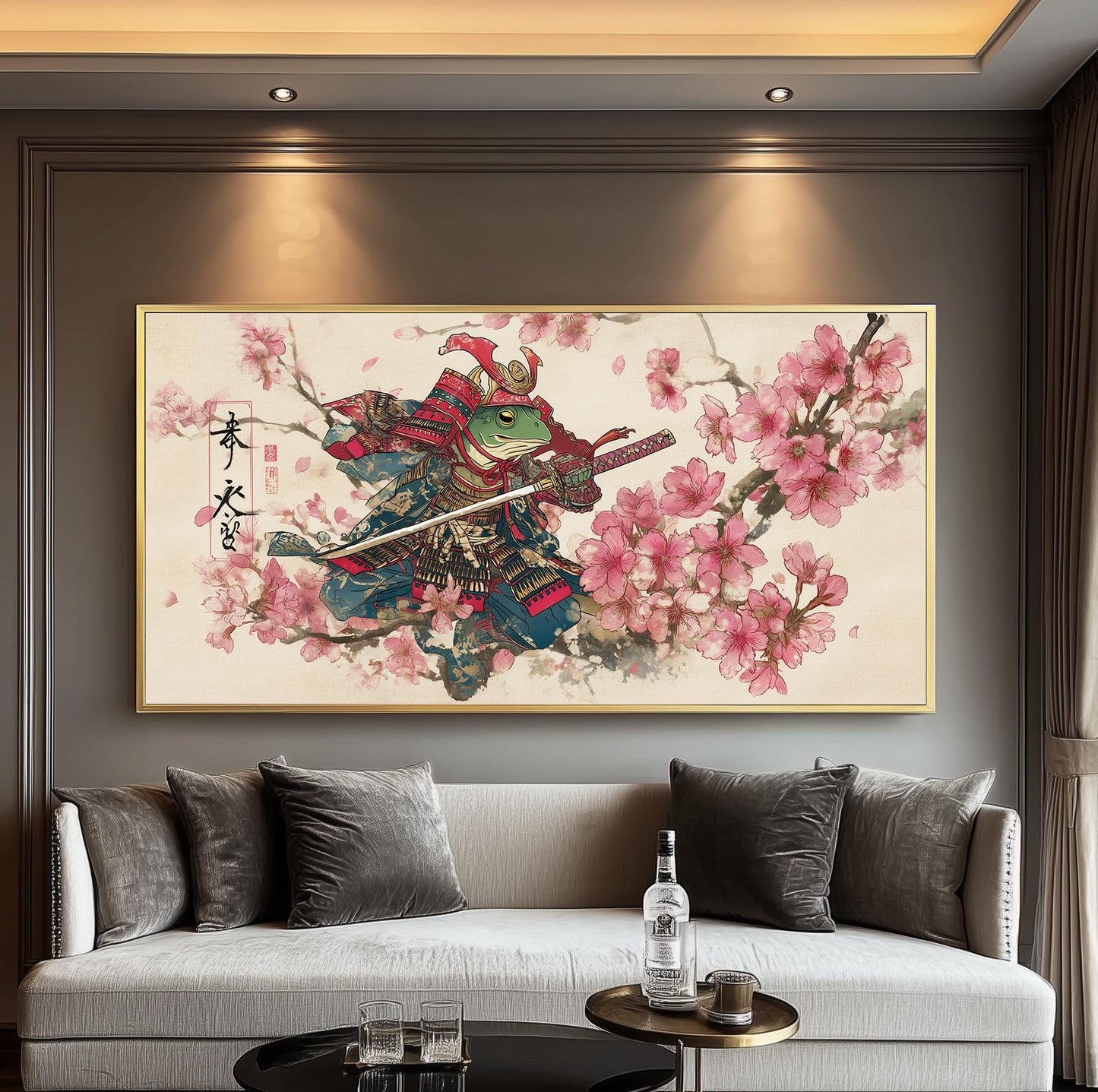 Samurai Frog Panoramic Print: Japanese Ukiyo-e Art