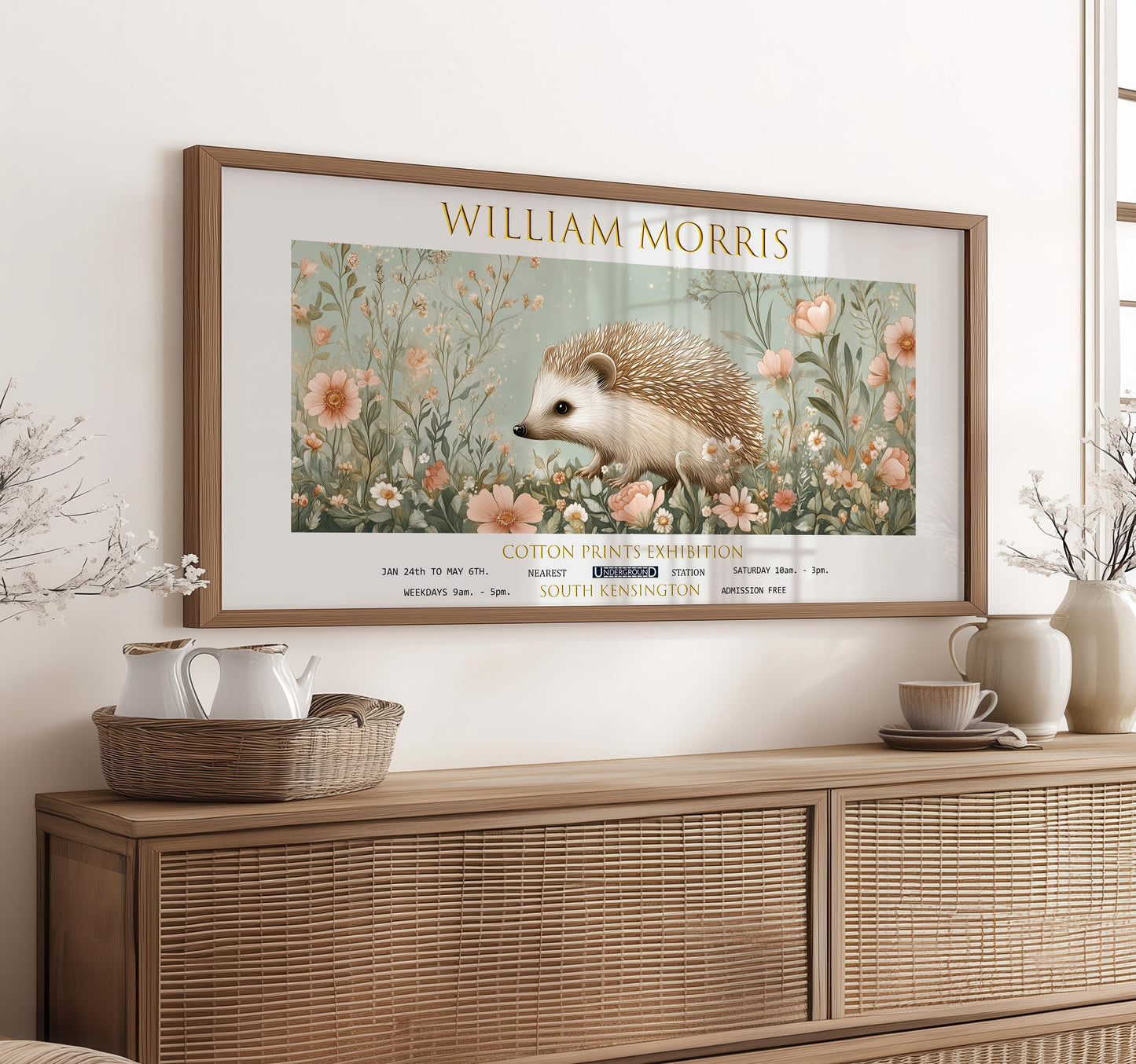 Print, William Morris Hedgehog, Vintage Botanical Panoramic Wall Art
