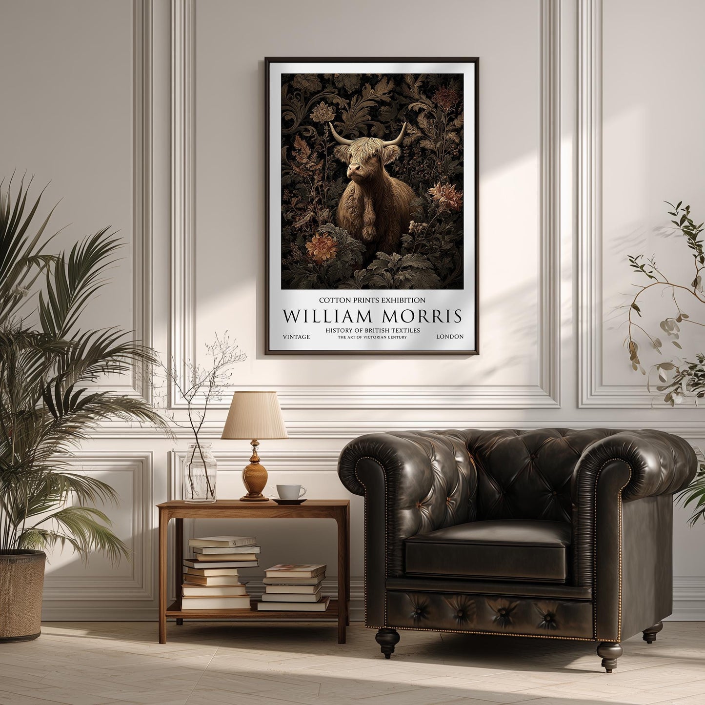 Highland Cow Print in William Morris Style: Victorian Botanical Wall Art