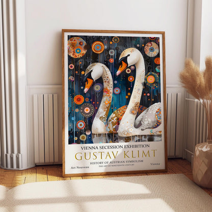 Gustav Klimt Print – Art Nouveau Wall Art | Vintage Swans Decor, Gold Leaf