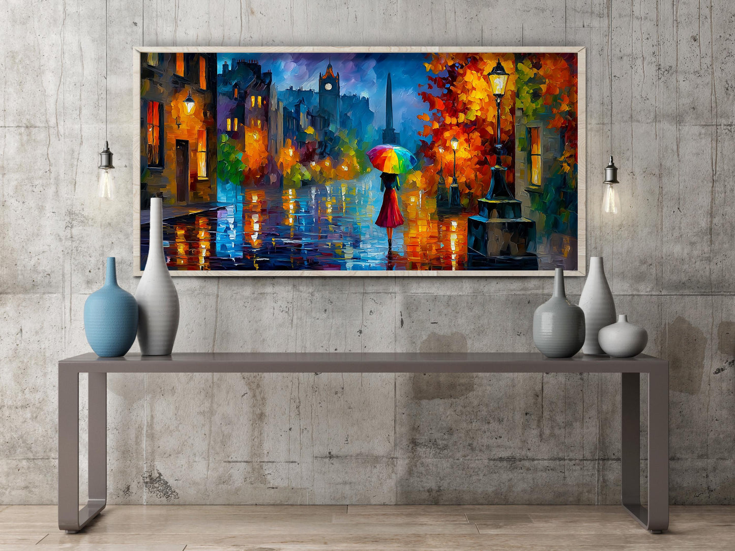 Princes Street Edinburgh Print – Scotland Panoramic Print – Impressionist Oil Painting