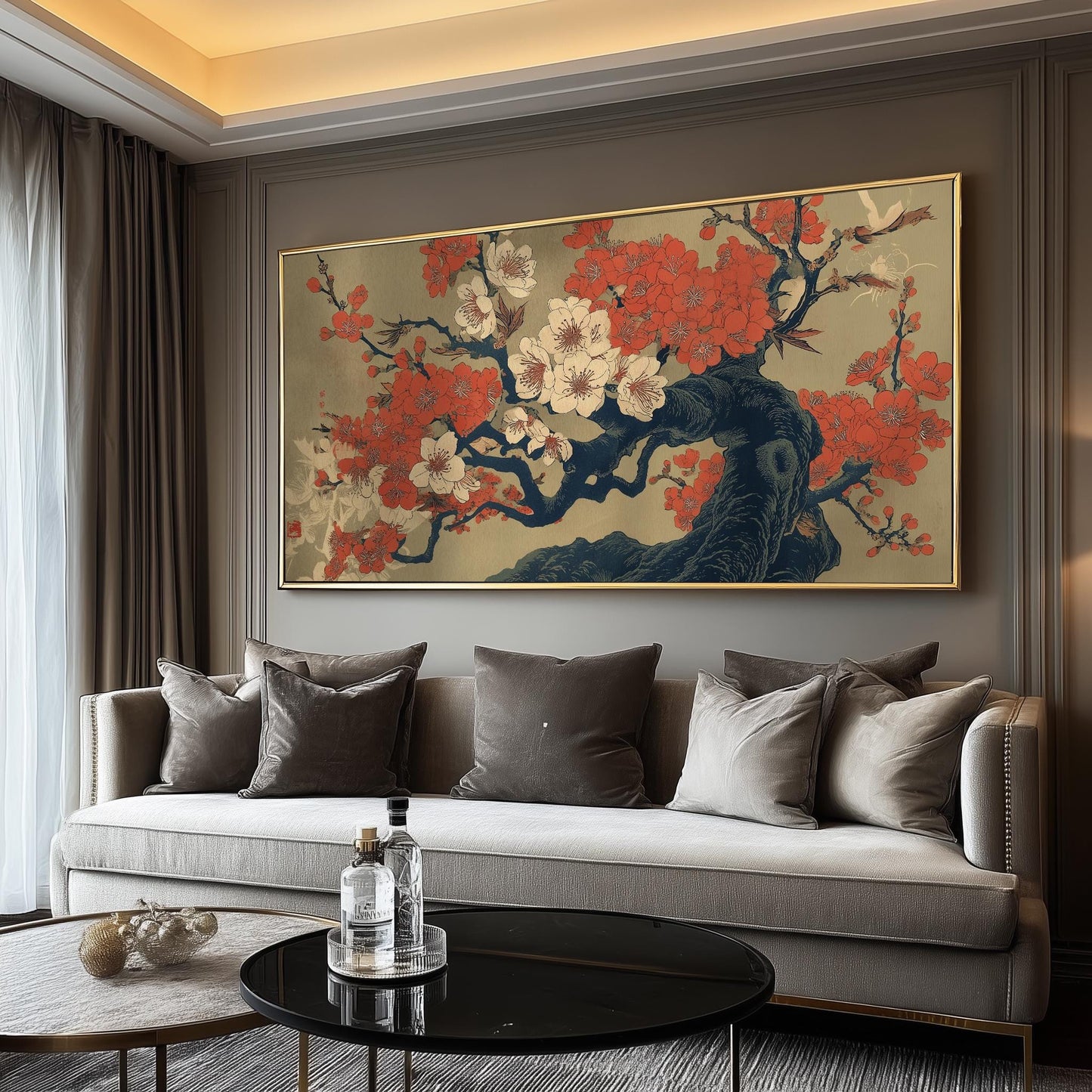 Japanese Plum Blossom Print: Ukiyo-e Panoramic Wall Art