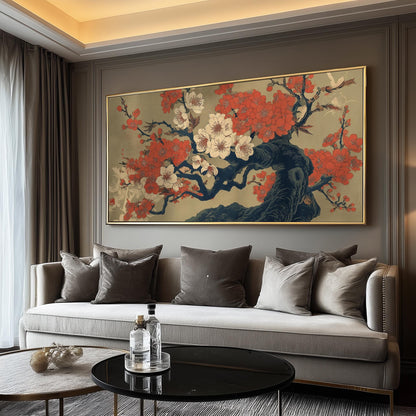 Japanese Plum Blossom Print: Ukiyo-e Panoramic Wall Art