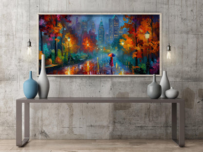 New York Panoramic Print – Rainy City Wall Art – Impressionist Oil Painting