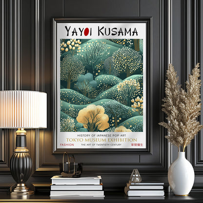 Yayoi Kusama Exhibition Print – Japanese Woodland Art