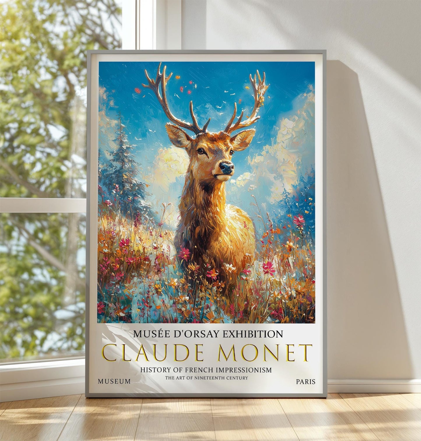 Vintage Stag Poster – Claude Monet Winter Landscape Art