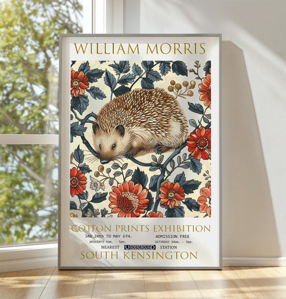 William Morris Poster - Vintage Floral Print with Hedgehog Wall Art | Botanical Design