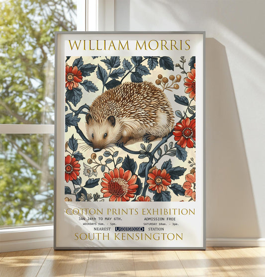 William Morris Poster - Vintage Floral Print with Hedgehog Wall Art | Botanical Design