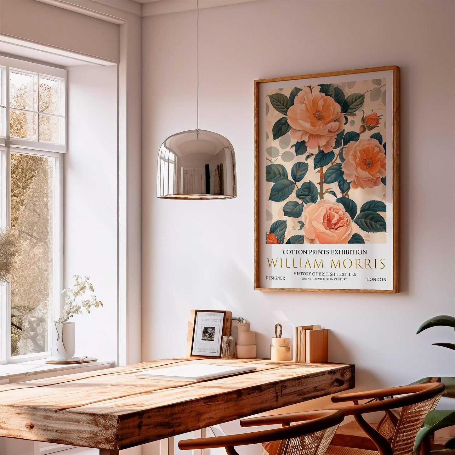 William Morris Wall Art – Vintage Floral Print Peach Rose Poster in Botanical Style