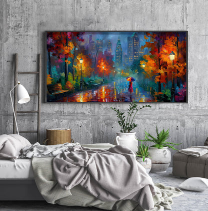 New York Panoramic Print – Rainy City Wall Art – Impressionist Oil Painting