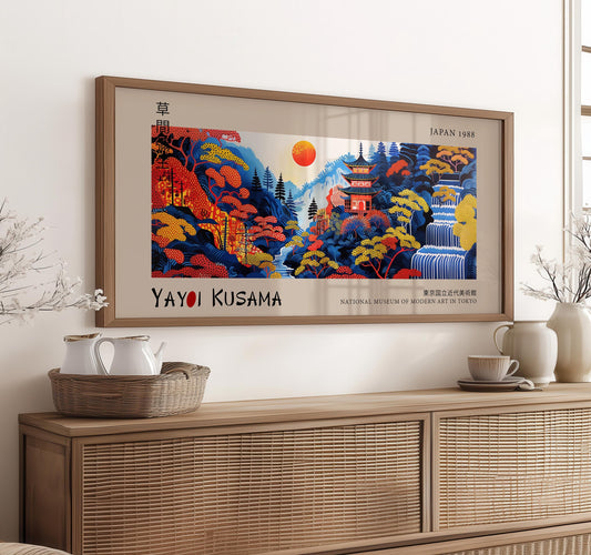 Yayoi Kusama Japanese Pagoda Landscape Print: Modern Wall Art