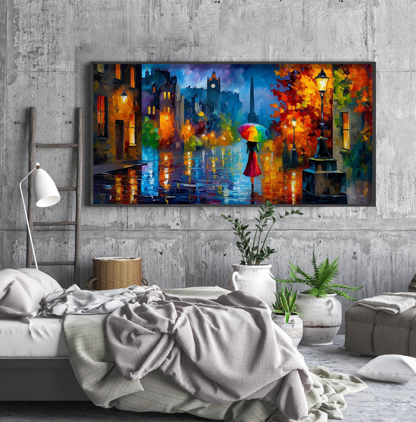 Princes Street Edinburgh Print – Scotland Panoramic Print – Impressionist Oil Painting