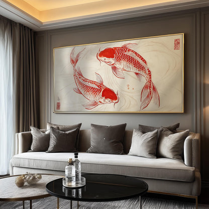 Koi Fish Panoramic Print: Qi Baishi Inspired Asian Wall Art