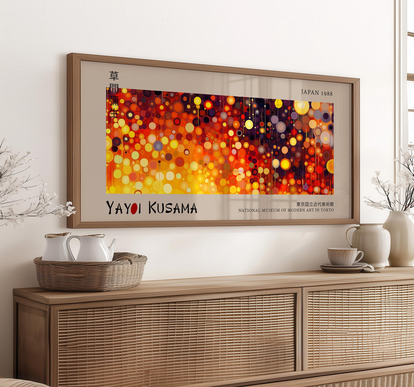 Japanese Abstract Panoramic Print – Yayoi Kusama Inspired